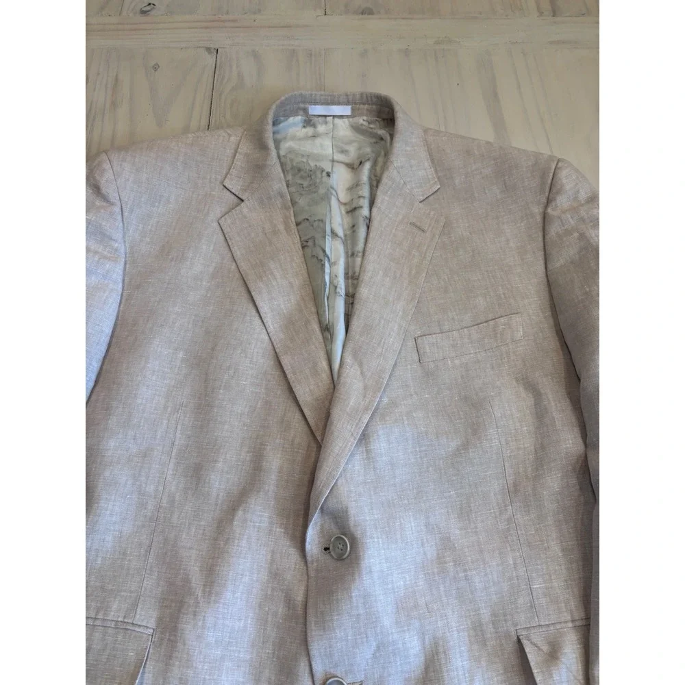 Tallia Mens 52R 100% Linen Blazer Sport Coat Tan Beige 2 Button Side Vent EUC